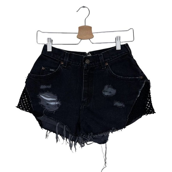 Furst of a Kind Distressed Lee Vintage Cutoff Shorts with Black Mesh Size 25 - Picture 8 of 11